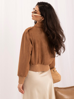 Kameljacke aus Wildlederimitat mit breitem Bündchen.