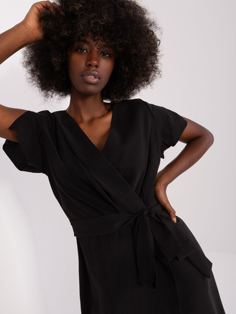 Hurt Czarna asymetryczna sukienka z paskiem ZULUNA