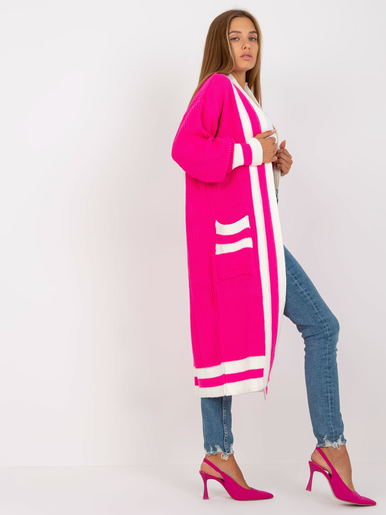 Fluo różowy luźny kardigan bez zapięcia RUE PARIS