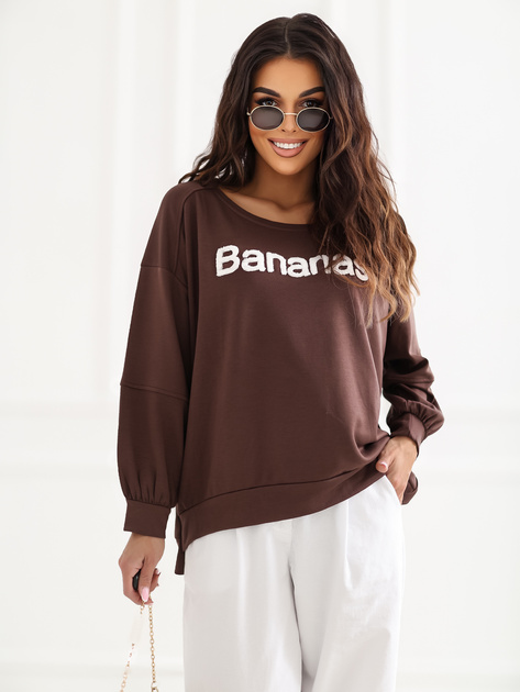 Ciemnobrązowa damska bluza z wypukłym napisem RUE PARIS