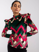 Zielono-różowa wzorzysta bluzka z weluru Annabel