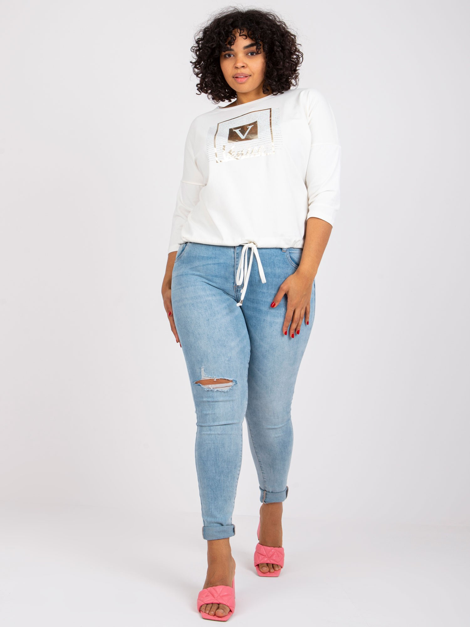 Ecru Bluse in Übergröße mit Print Roxanne.