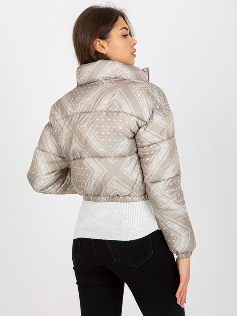 Hurt Ciemnobeżowa krótka puchowa kurtka pikowana we wzory