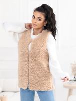 Beżowa kamizelka baranek z zapięciem na haftki