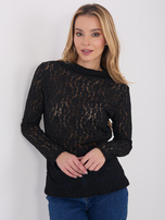 Schwarze, enganliegende Spitze-Bluse.