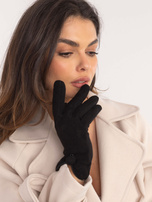 Hurt Czarne ocieplane rękawiczki damskie z guzikiem