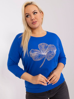 Hurt Kobaltowa damska bluzka plus size z nadrukiem