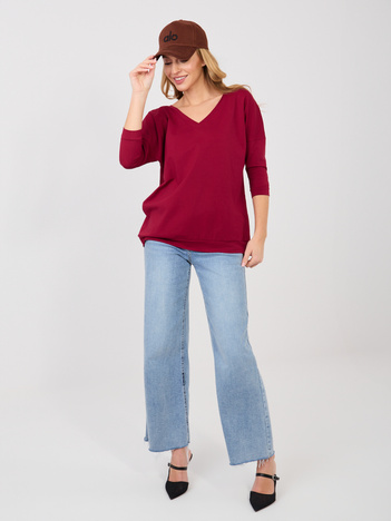 Bordowa bluzka basic z odkrytymi plecami RUE PARIS