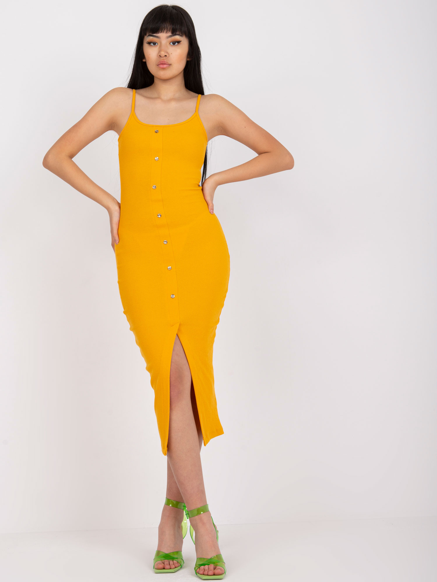 Bright orange fitted dress with stripes RUE PARIS