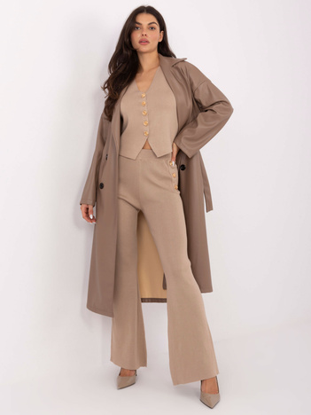 Ciemnobeżowy dzianinowy komplet ze spodniami dzwonami