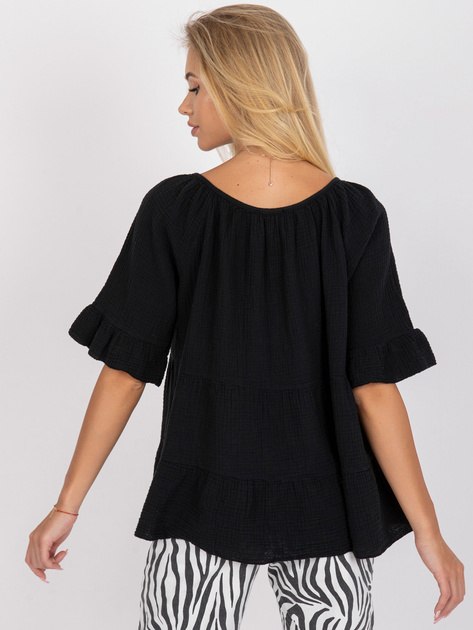 Czarna muślinowa bluzka z wiązanym dekoltem OCH BELLA