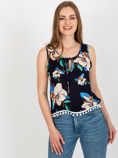 Hurtownia online Granatowa krótka bluzka w kwiaty