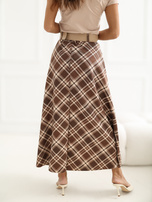 Brązowa elegancka spódnica z paskiem