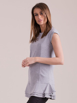 Szara tunika z warstwowymi falbanami