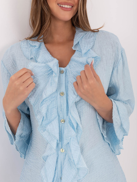 Jasnoniebieska damska koszula z marszczonego materiału