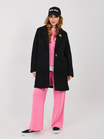 Czarny piankowy płaszcz z zapięciem na guzik RUE PARIS 