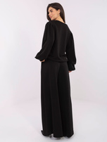 Czarne dresowe spodnie palazzo z kieszeniami  