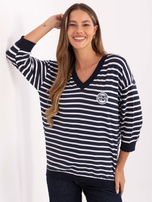 Navy women's striped blouse.