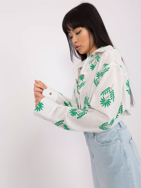 Hurt Ecru-zielona damska koszula oversize we wzory