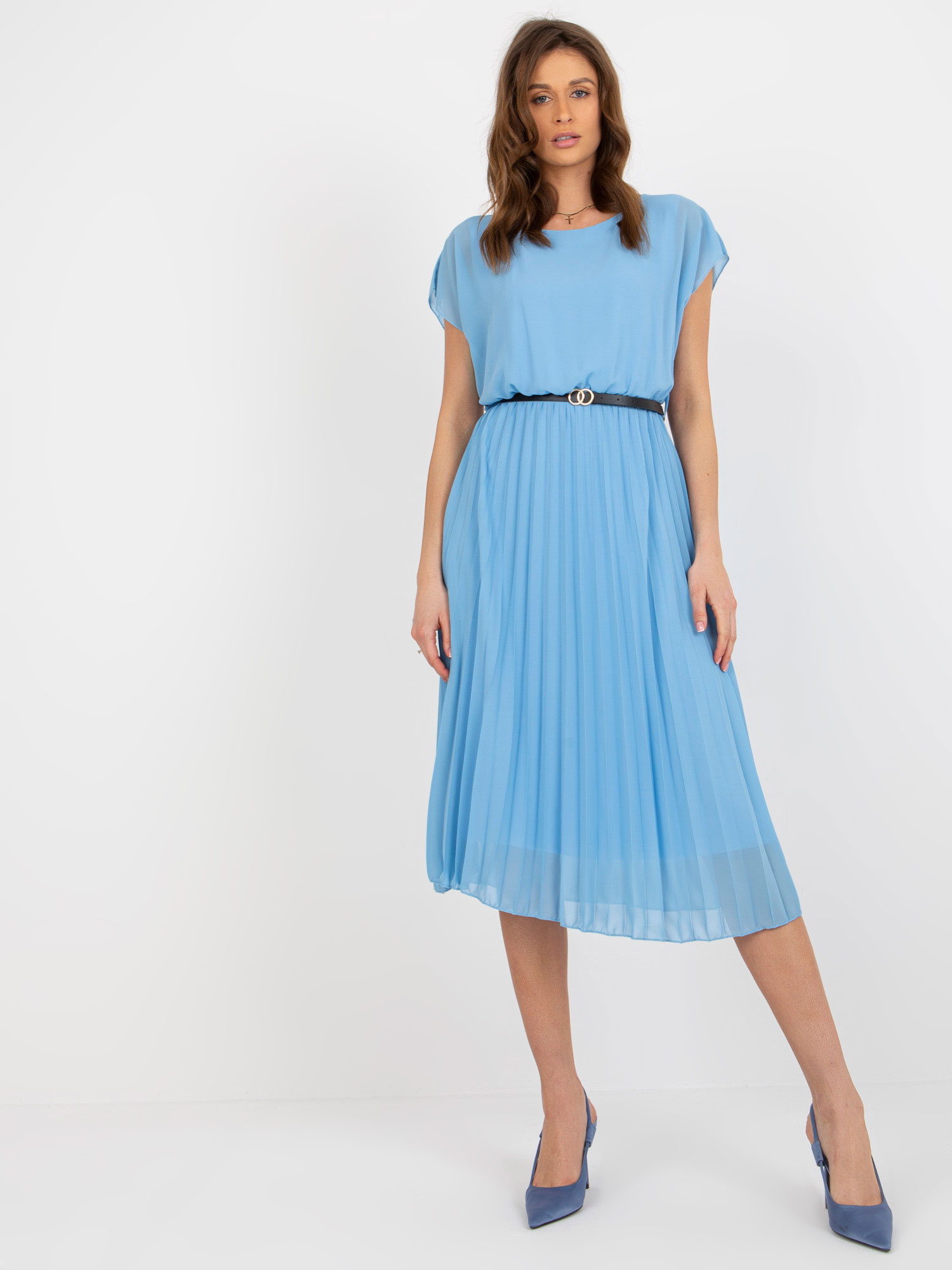 Hurt Light Blue Flared Dress with Pleats