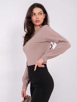 Ciemnobeżowa bluzka w prążek RUE PARIS  