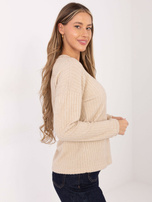 Beżowy damski sweter w szeroki prążek 