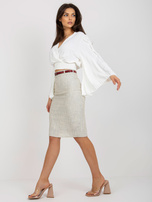 Hurt Ecru krótka bluzka wizytowa z plisowanym rękawem