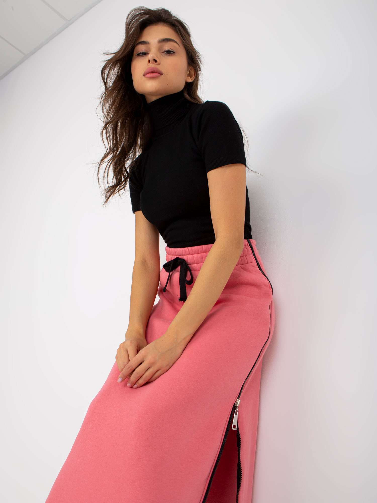 Coral midi sweatshirt skirt with binding 