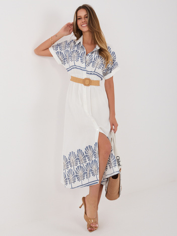 Niebieska koszulowa sukienka z haftem