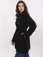 Czarny damski płaszcz z odpinaną broszką OCH BELLA