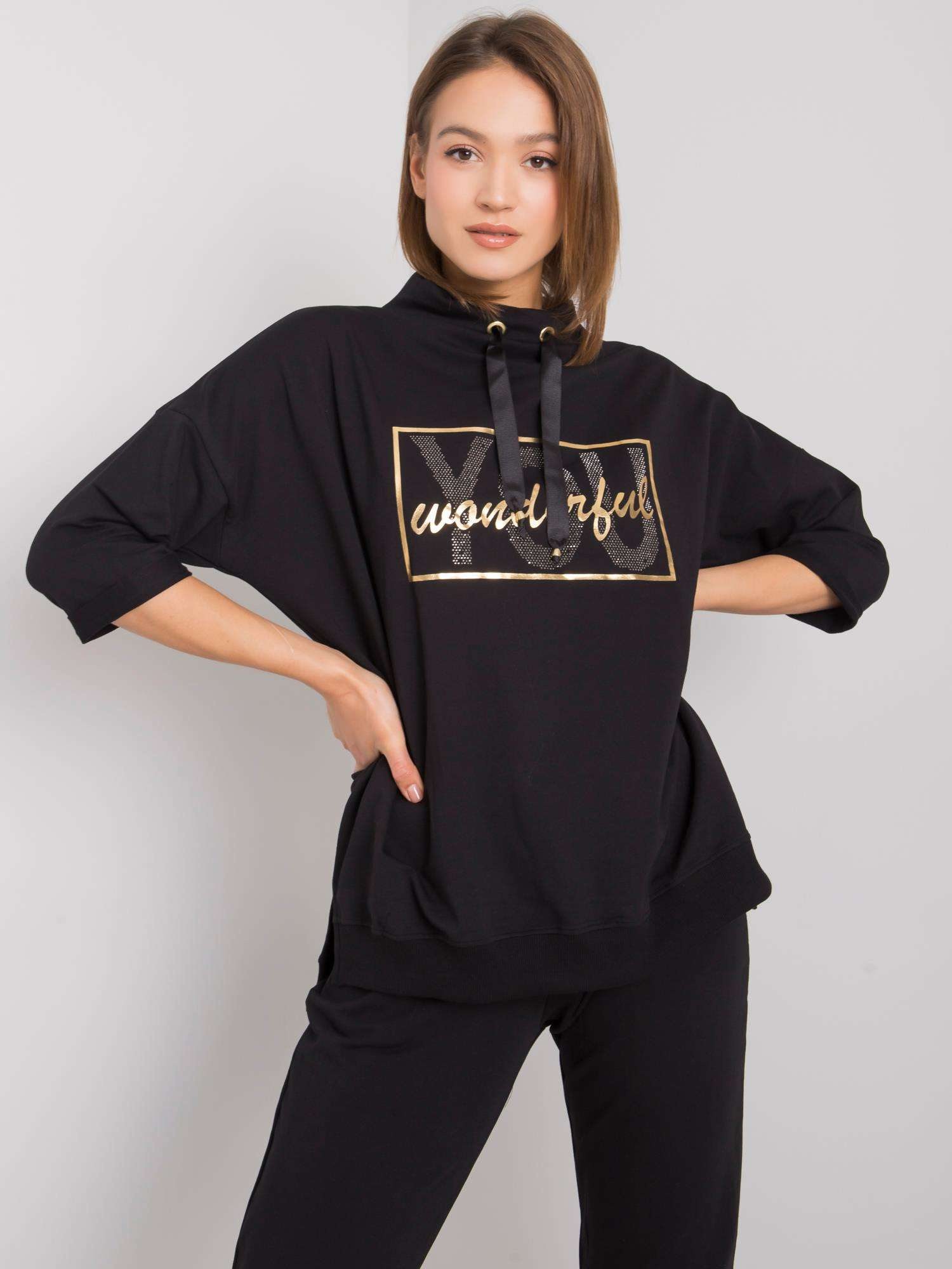Schwarze Bluse mit langen Ärmeln RUE PARIS.