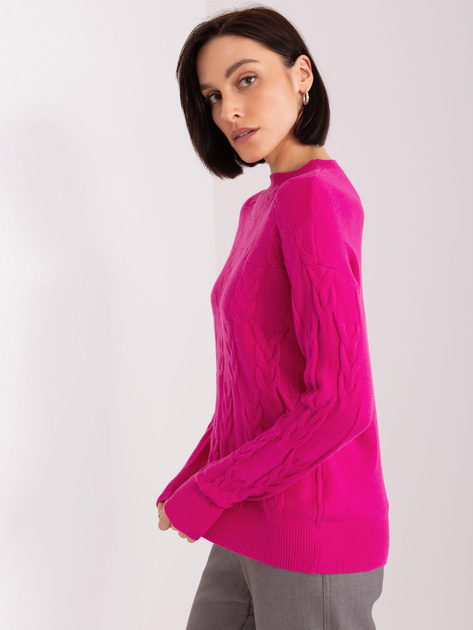 Hurtownia Fuksjowy dzianinowy sweter z warkoczami