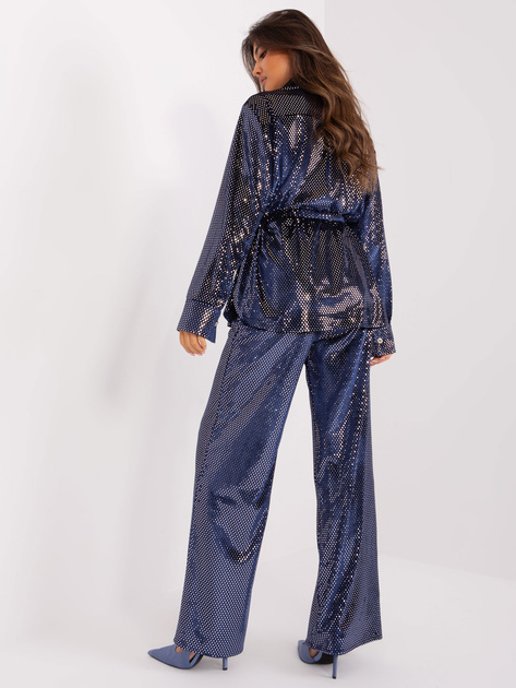 Hurt Granatowy elegancki komplet damski z cekinami