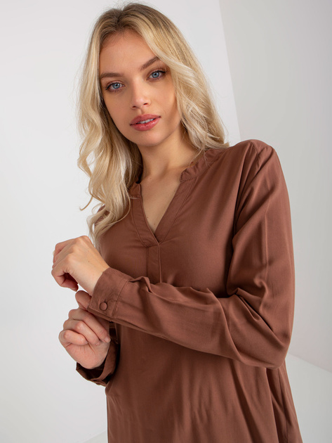 Hurt Brązowa luźna bluzka damska z wiskozy SUBLEVEL