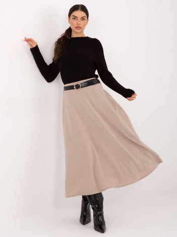 Jasnobeżowa rozkloszowana spódnica z dzianiny RUE PARIS 