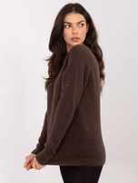 Brown women's sweater with a round neckline.
