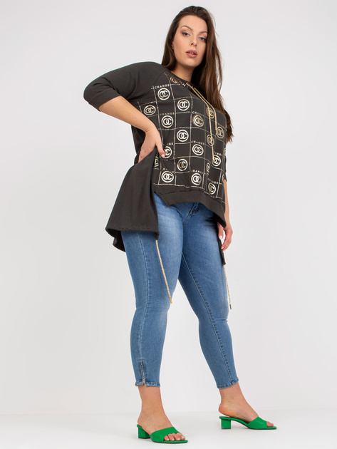 Khaki asymetryczna bluzka plus size z nadrukiem