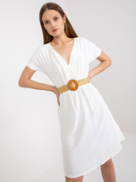 White casual dress with braided belt RUE PARIS  