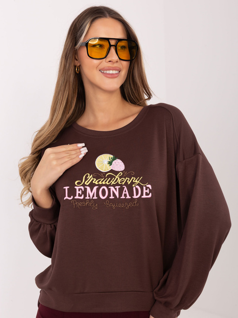 Czekoladowa bluza z haftowanym napisem RUE PARIS