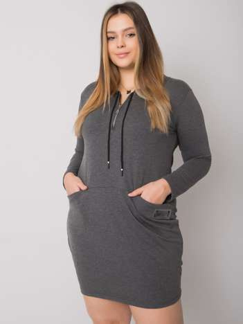 Dark Grey Melange Plus Size Dress with Pockets Alessia
