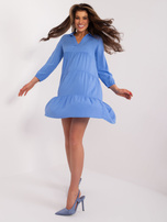 Hurt Niebieska letnia sukienka z falbaną SUBLEVEL