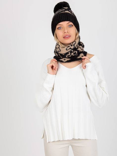 Hurtownia online Czarno-beżowy ciepły komin we wzory