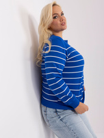 Hurt Kobaltowa bawełniana bluzka plus size w paski