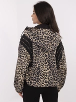 Black-camel windbreaker jacket with print.