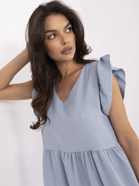 Jasnoniebieska sukienka z krótkim rękawem Mirabelle RUE PARIS