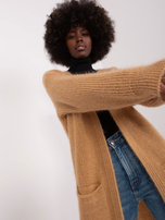 Hurt Camelowy pluszowy kardigan z kieszeniami