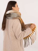 Hurtownia Brązowo-ciemnożółty zimowy szal w kratę 