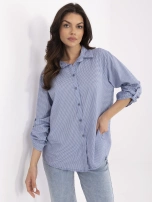 Ciemnoniebiesko-biała damska koszula z kołnierzykiem