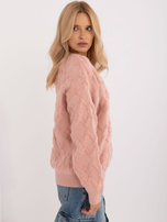 Hurt Jasnoróżowy sweter oversize z okrągłym dekoltem