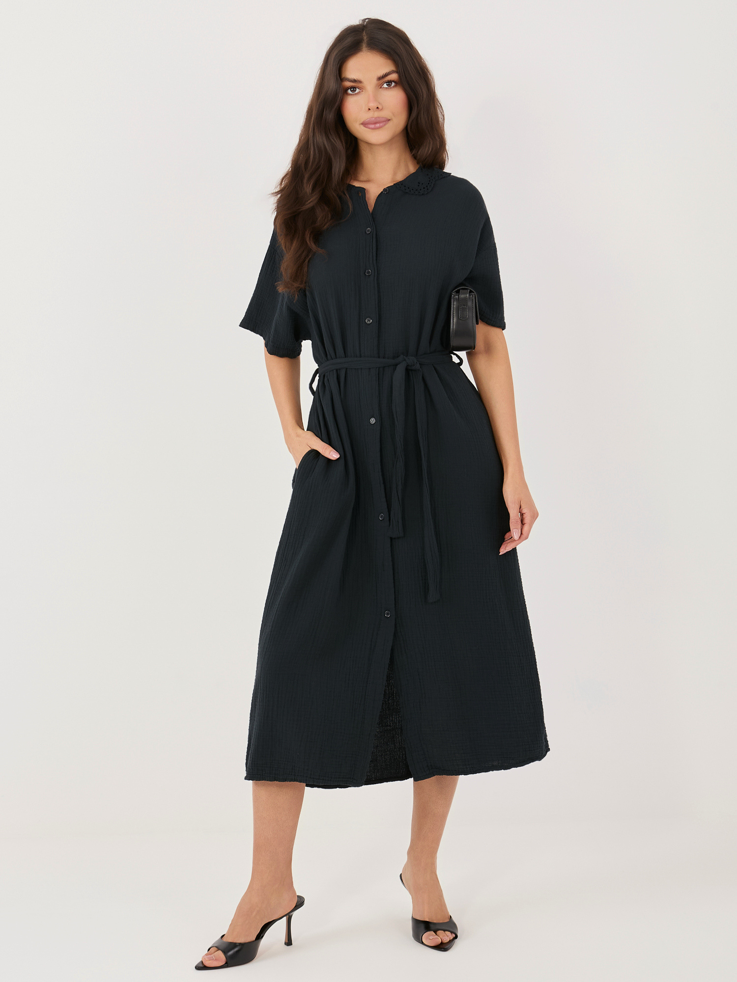 Black Muslin Shirt Dress